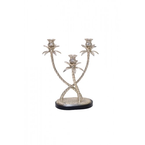 PALMİYE ŞEKİLLİ GÜMÜŞ RENK 3'LÜ ŞAMDAN  1TR-18259S