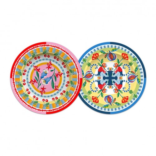 Baci Milano Dolce Far Niente Mavi ve Pembe Renkli Karışık 6 Parça Melamin Pasta Tabağı 21 cm