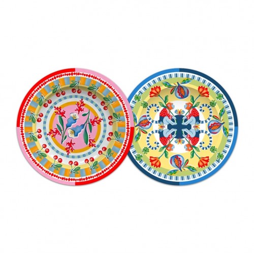 Baci Milano Dolce Far Niente Mavi ve Pembe Renkli Karışık 6 Parça Melamin Pasta Tabağı 21 cm