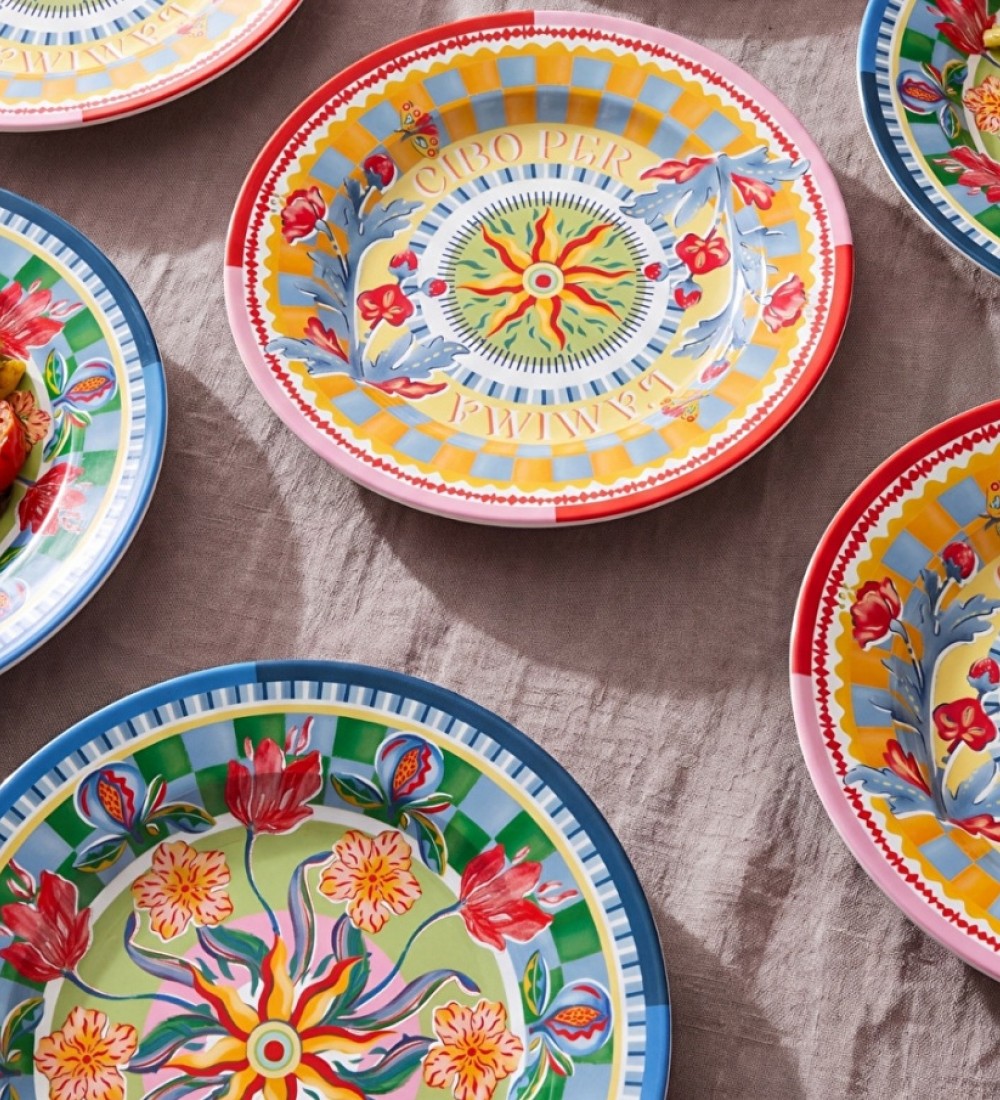 Baci Milano Dolce Far Niente Mavi ve Pembe Renkli Karışık 6 Parça Melamin Servis Tabağı 28 cm