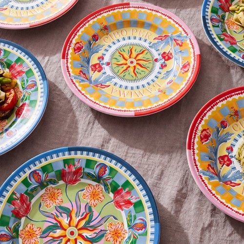 Baci Milano Dolce Far Niente Mavi ve Pembe Renkli Karışık 6 Parça Melamin Servis Tabağı 28 cm