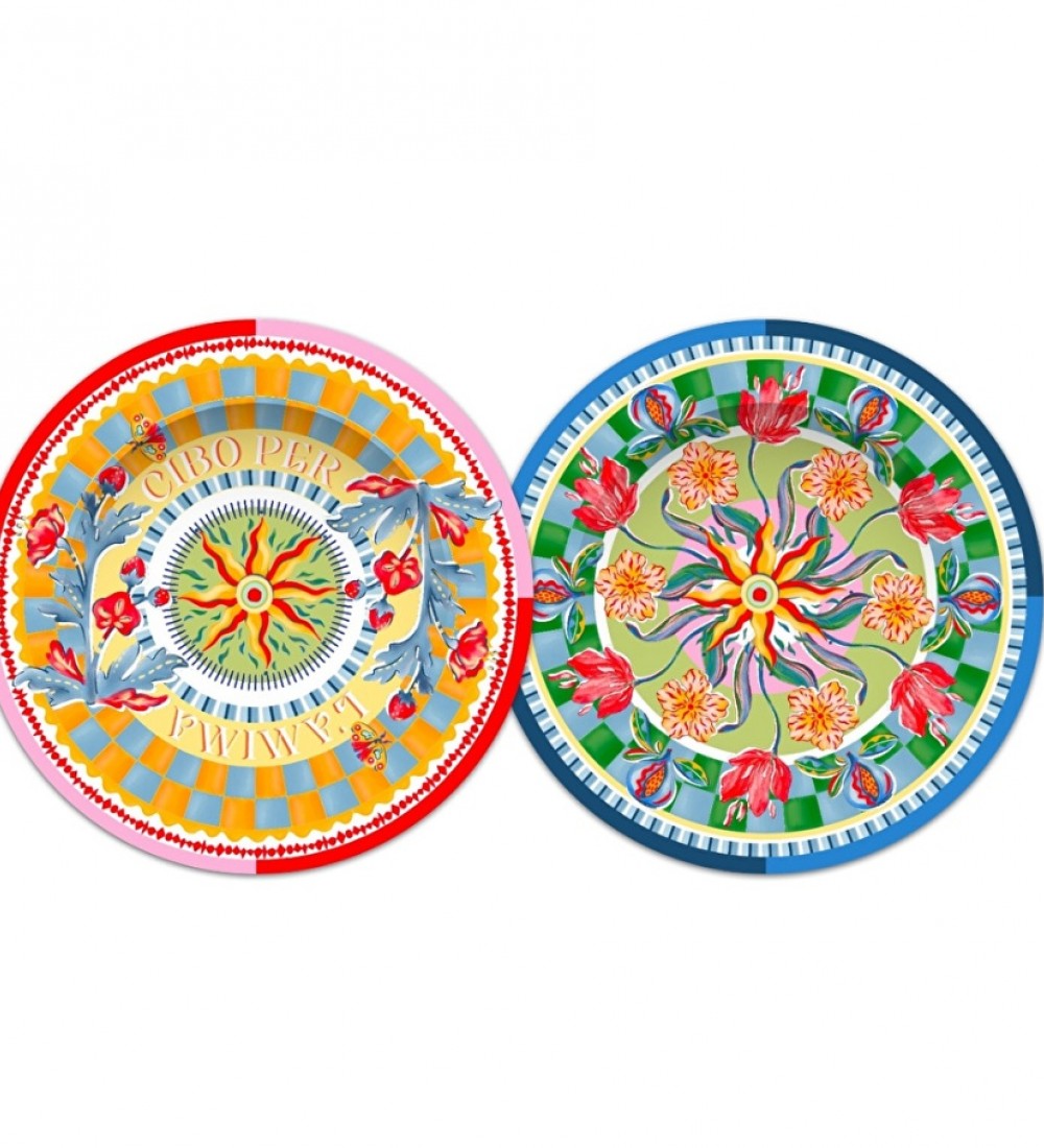 Baci Milano Dolce Far Niente Mavi ve Pembe Renkli Karışık 6 Parça Melamin Servis Tabağı 28 cm