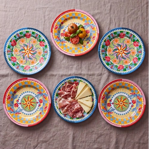Baci Milano Dolce Far Niente Mavi ve Pembe Renkli Karışık 6 Parça Melamin Servis Tabağı 28 cm