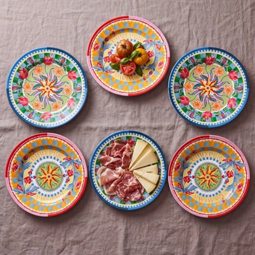 Baci Milano Dolce Far Niente Mavi ve Pembe Renkli Karışık 6 Parça Melamin Servis Tabağı 28 cm