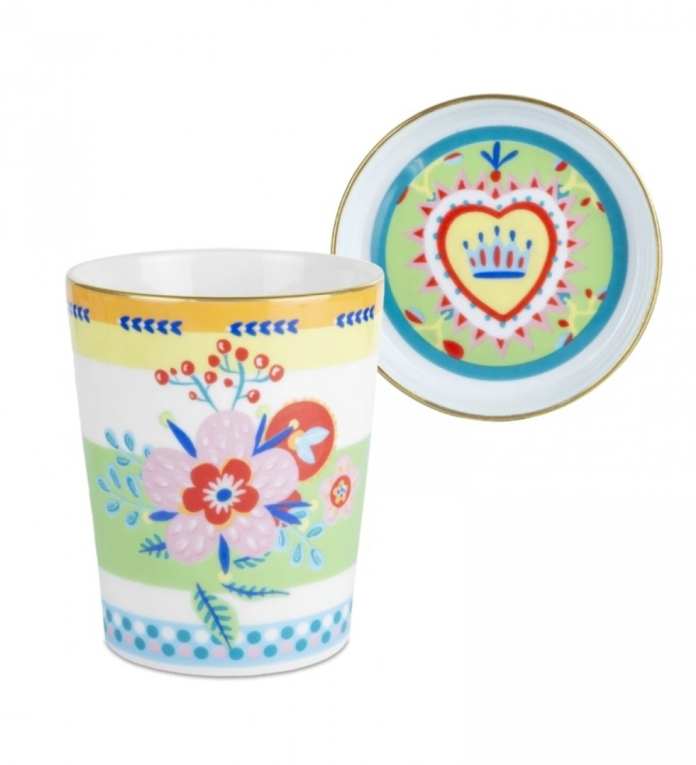 Baci Milano Mamma Mia Çiçek Desenli Tabaklı Fincan 9 cm x 12 cm