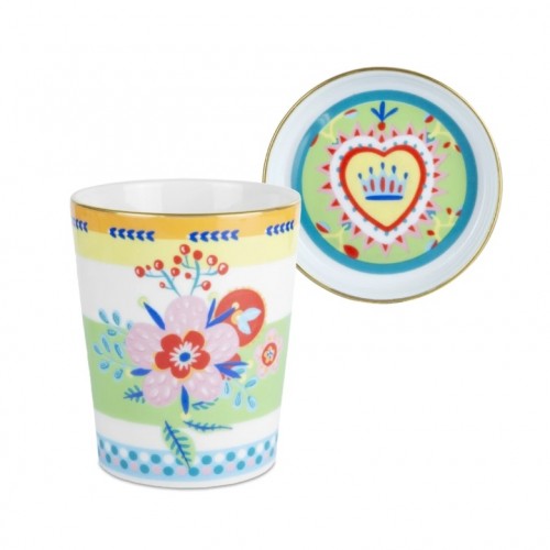 Baci Milano Mamma Mia Çiçek Desenli Tabaklı Fincan 9 cm x 12 cm