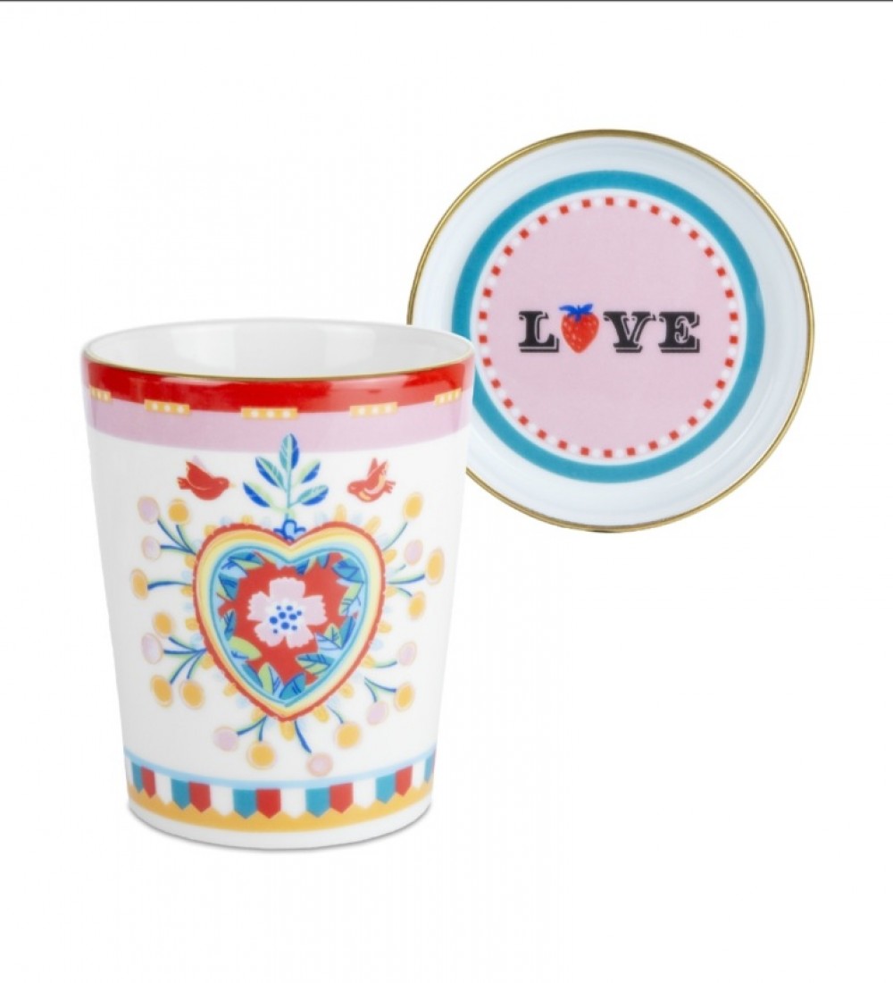 Baci Milano Mamma Mia Kalp Desenli Tabaklı Fincan 9 cm x 12 cm