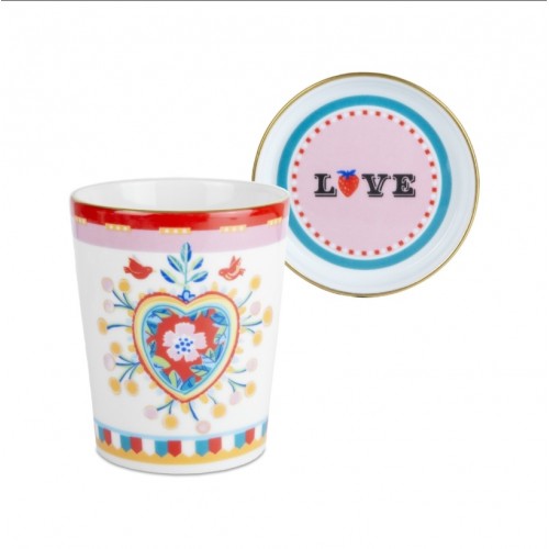 Baci Milano Mamma Mia Kalp Desenli Tabaklı Fincan 9 cm x 12 cm