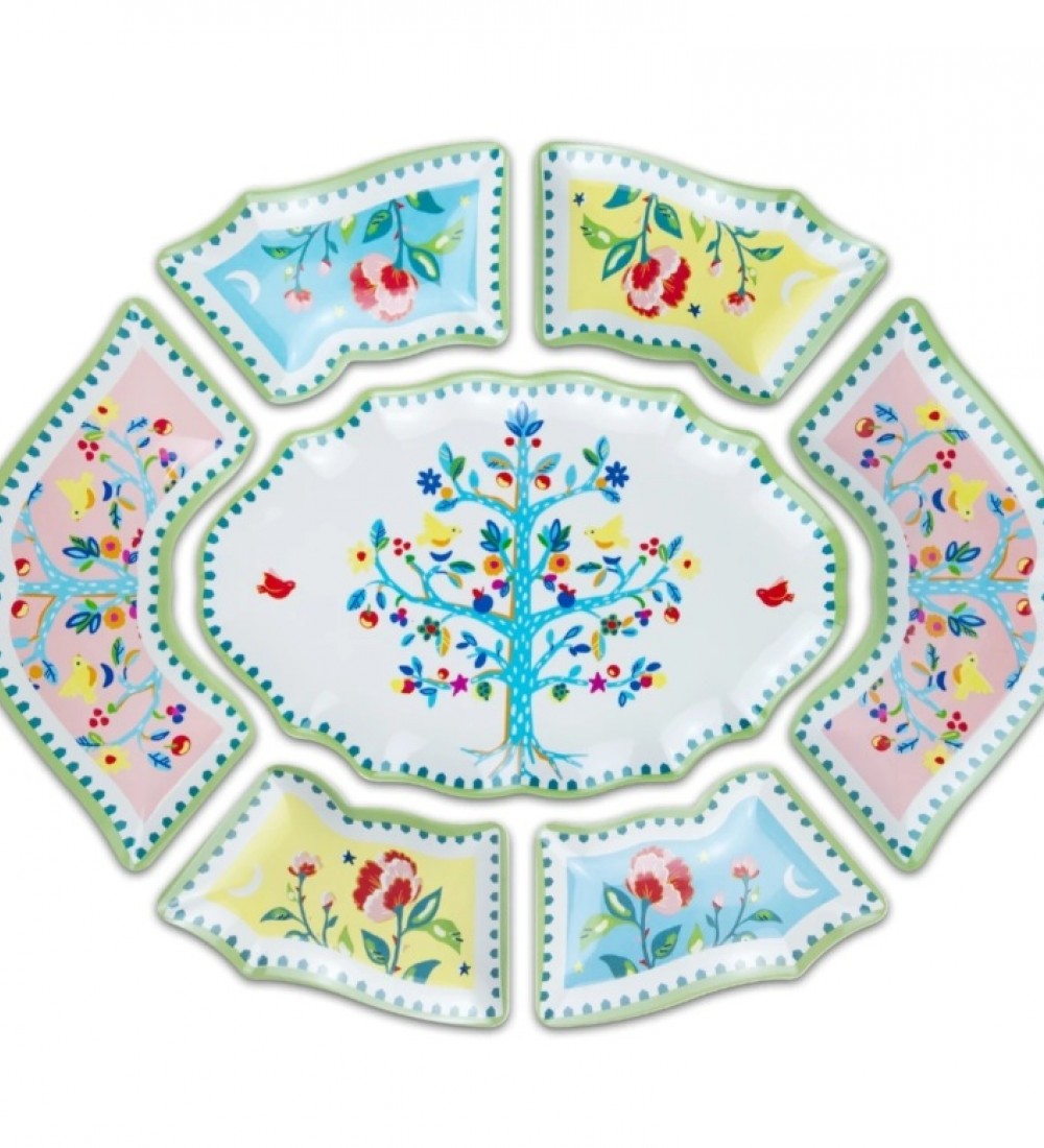 Baci Milano Mamma Mia Ağaç Desenli 7 Parça Meze Tabağı 50 cm x 60 cm