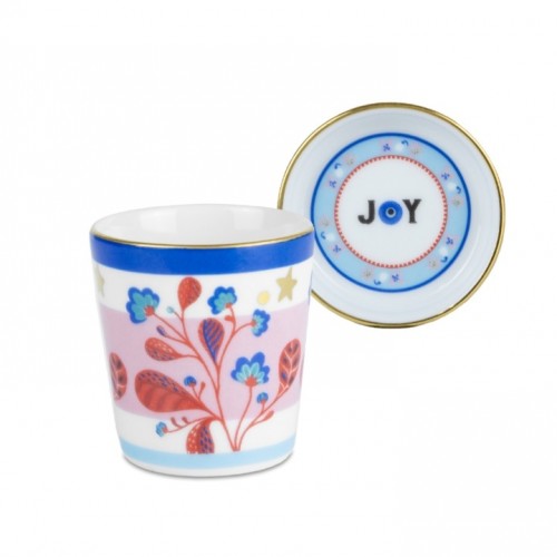 Baci Milano Mamma Mia Yaprak Desenli Tabaklı Espresso Fincanı 5,5 cm x 7 cm