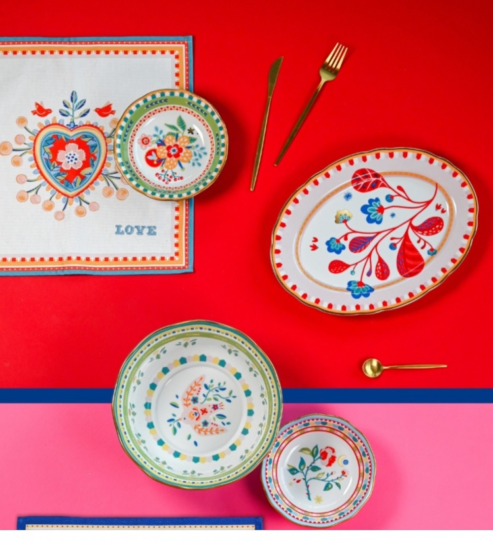 Baci Milano Mamma Mia Yaprak Desenli Oval Servis Tabağı 34 cm x 25 cm