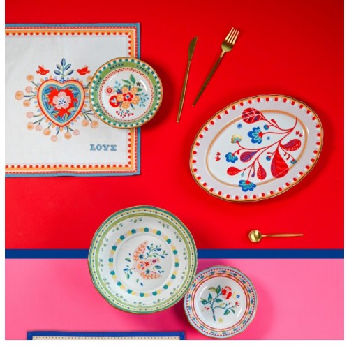 Baci Milano Mamma Mia Yaprak Desenli Oval Servis Tabağı 34 cm x 25 cm