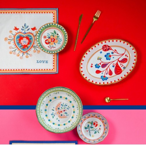 Baci Milano Mamma Mia Yaprak Desenli Oval Servis Tabağı 34 cm x 25 cm