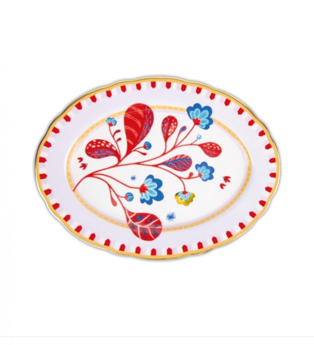 Baci Milano Mamma Mia Yaprak Desenli Oval Servis Tabağı 34 cm x 25 cm