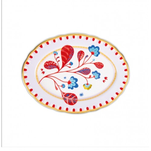 Baci Milano Mamma Mia Yaprak Desenli Oval Servis Tabağı 34 cm x 25 cm
