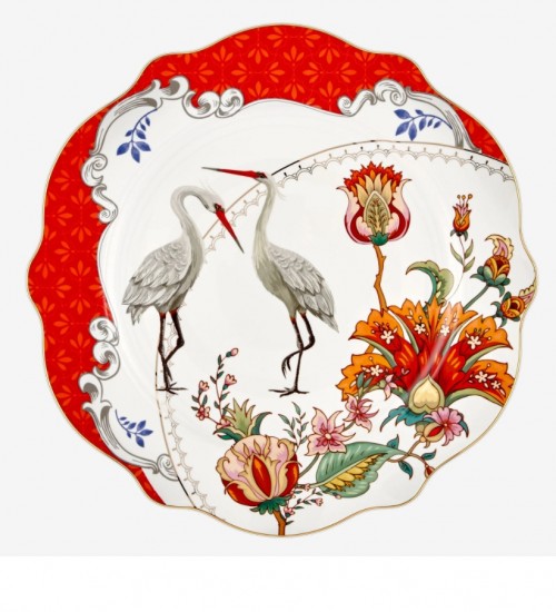 CHIARA ALESSİ ALLURE KIRMIZI LEYLEK DESENLİ 24 PARÇA PORSELEN YEMEK TAKIMI CAPAL1RD24