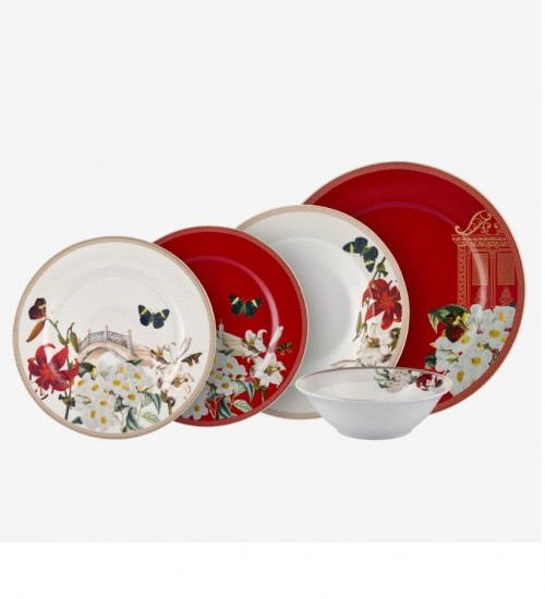 CHIARA ALESSİ BUTTERFLY WALLEY KIRMIZI / BEYAZ 24 PARÇA PORSELEN YEMEK TAKIMI CAPBW1SRD24