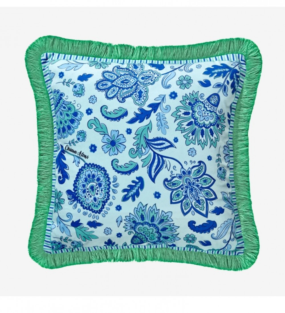 Chiara Alessi Turkuaz Kadife Dekoratif Yastık 45X45 Cm Lily Collection by
