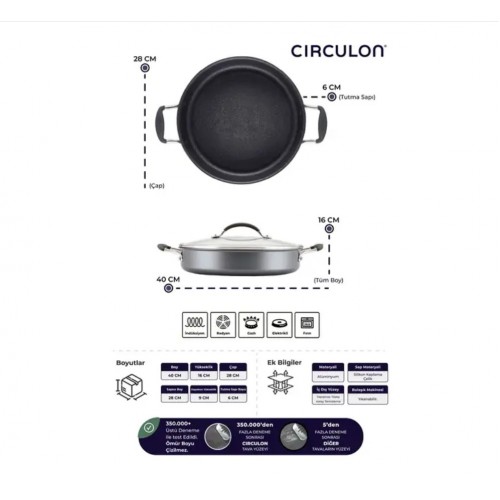 Circulon Cam Kapaklı Sığ Tencere 28 CM