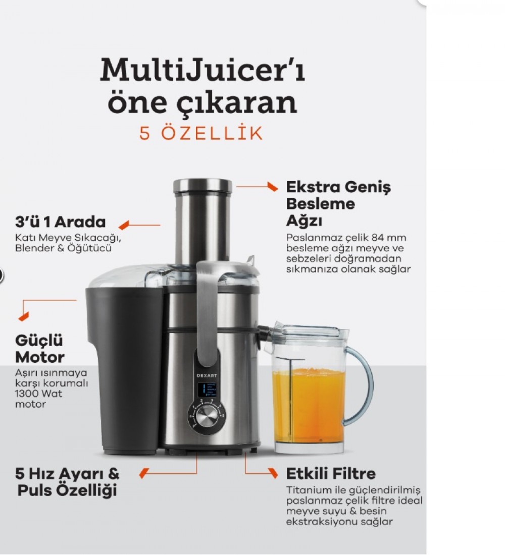 DEXART MultiJuicer Whole Fruit&Vegetable Katı Meyve Sıkacağı