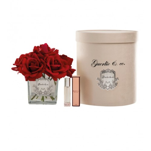 Guerlie&co. Kırmızı 7 Gül Kare Cam Gümüş