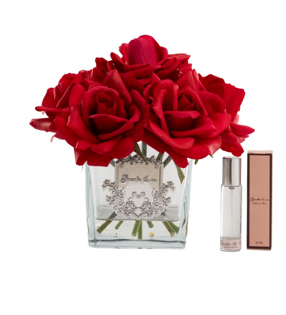 Guerlie&co. Kırmızı 7 Gül Kare Cam Gümüş