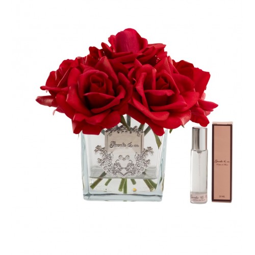 Guerlie&co. Kırmızı 7 Gül Kare Cam Gümüş