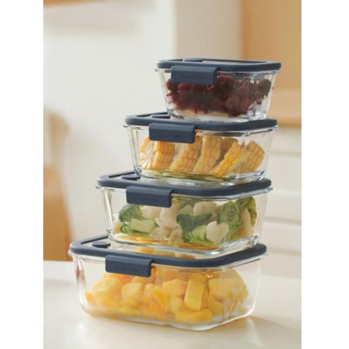 NEOFLAM FİKA GLACE VAKUMLU CAM SAKLAMA KABI SETİ 5 PARÇA MAVİ