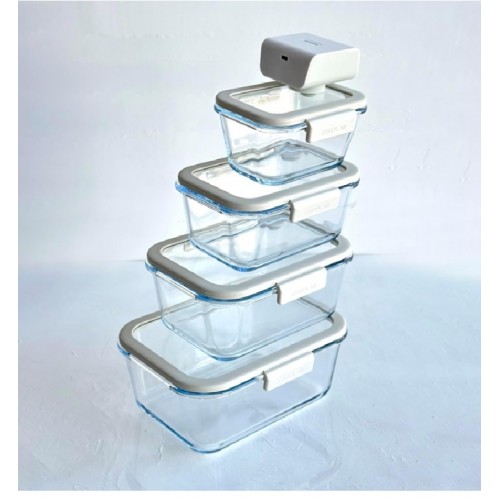 NEOFLAM FİKA GLACE VAKUMLU CAM SAKLAMA KABI SETİ 5 PARÇA  BEJ