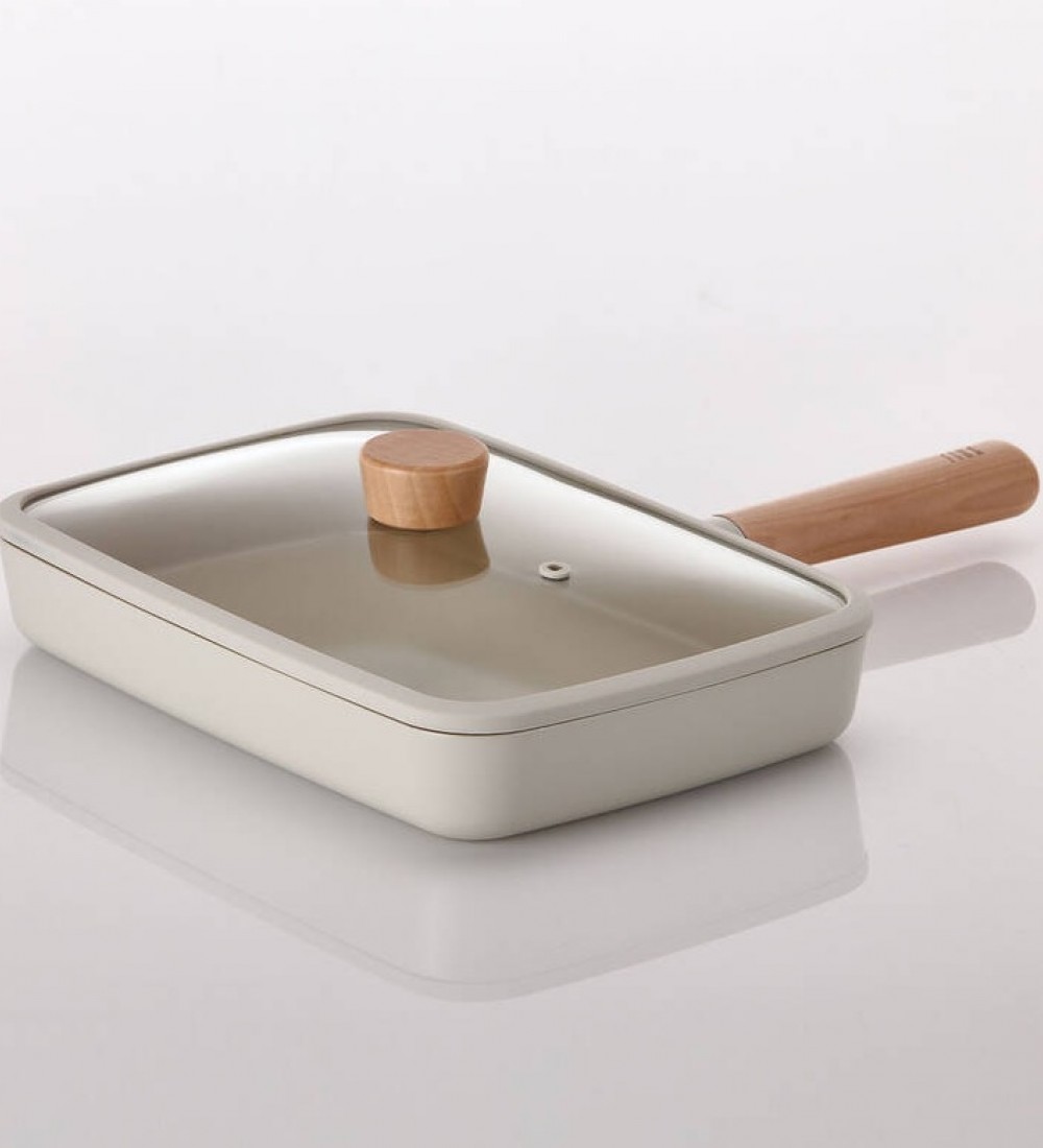 NEOFLAM Fika Dikdörtgen Tava 29Cm Cam Kapaklı, Bej