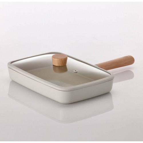 NEOFLAM Fika Dikdörtgen Tava 29Cm Cam Kapaklı, Bej