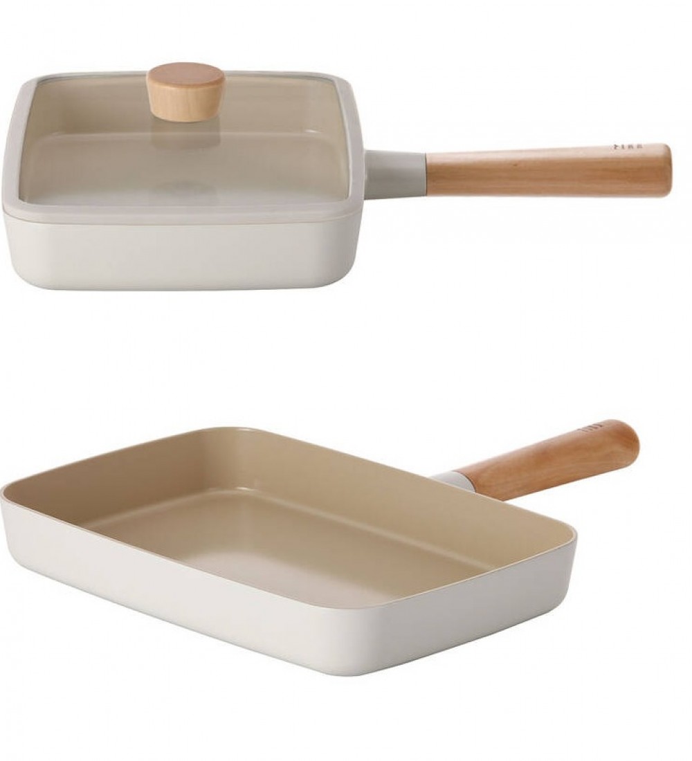 NEOFLAM Fika Dikdörtgen Tava 29Cm Cam Kapaklı, Bej