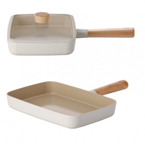 NEOFLAM Fika Dikdörtgen Tava 29Cm Cam Kapaklı, Bej