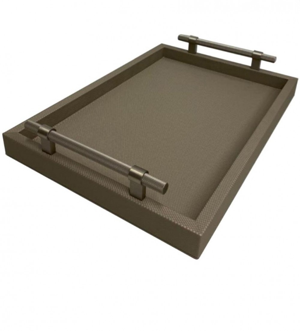 SYSTEM Dimante Deri Kaplı Tepsi – Taupe (38 × 50 cm)