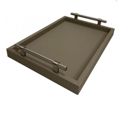 SYSTEM Dimante Deri Kaplı Tepsi – Taupe (38 × 50 cm) 