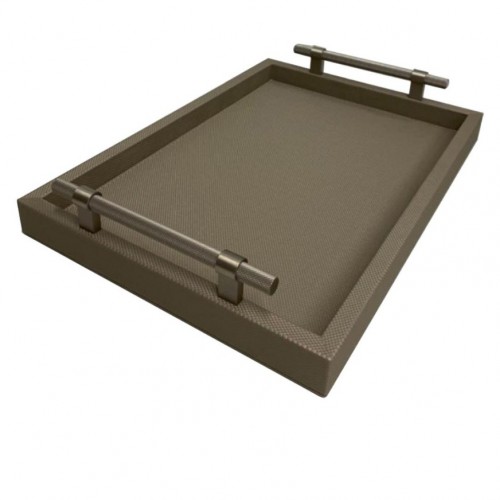 SYSTEM Dimante Deri Kaplı Tepsi – Taupe (38 × 50 cm) 