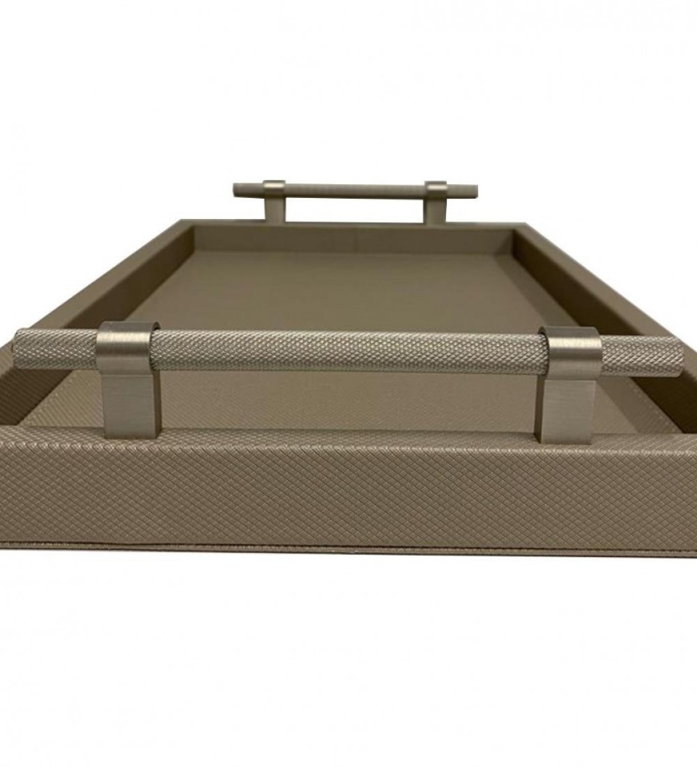SYSTEM Dimante Deri Kaplı Tepsi – Taupe (38 × 50 cm)