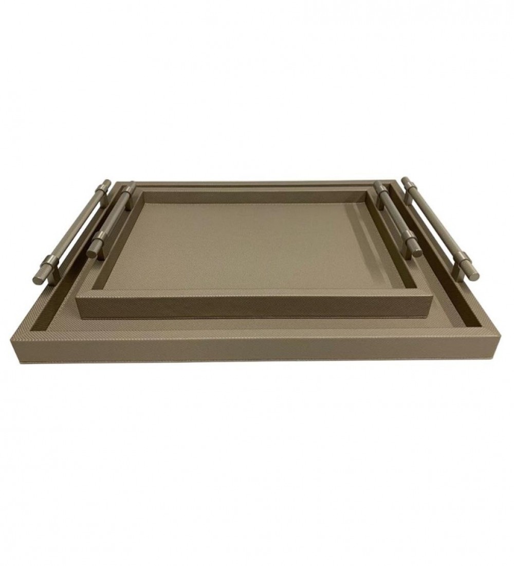 SYSTEM Dimante Deri Kaplı Tepsi – Taupe (38 × 50 cm)