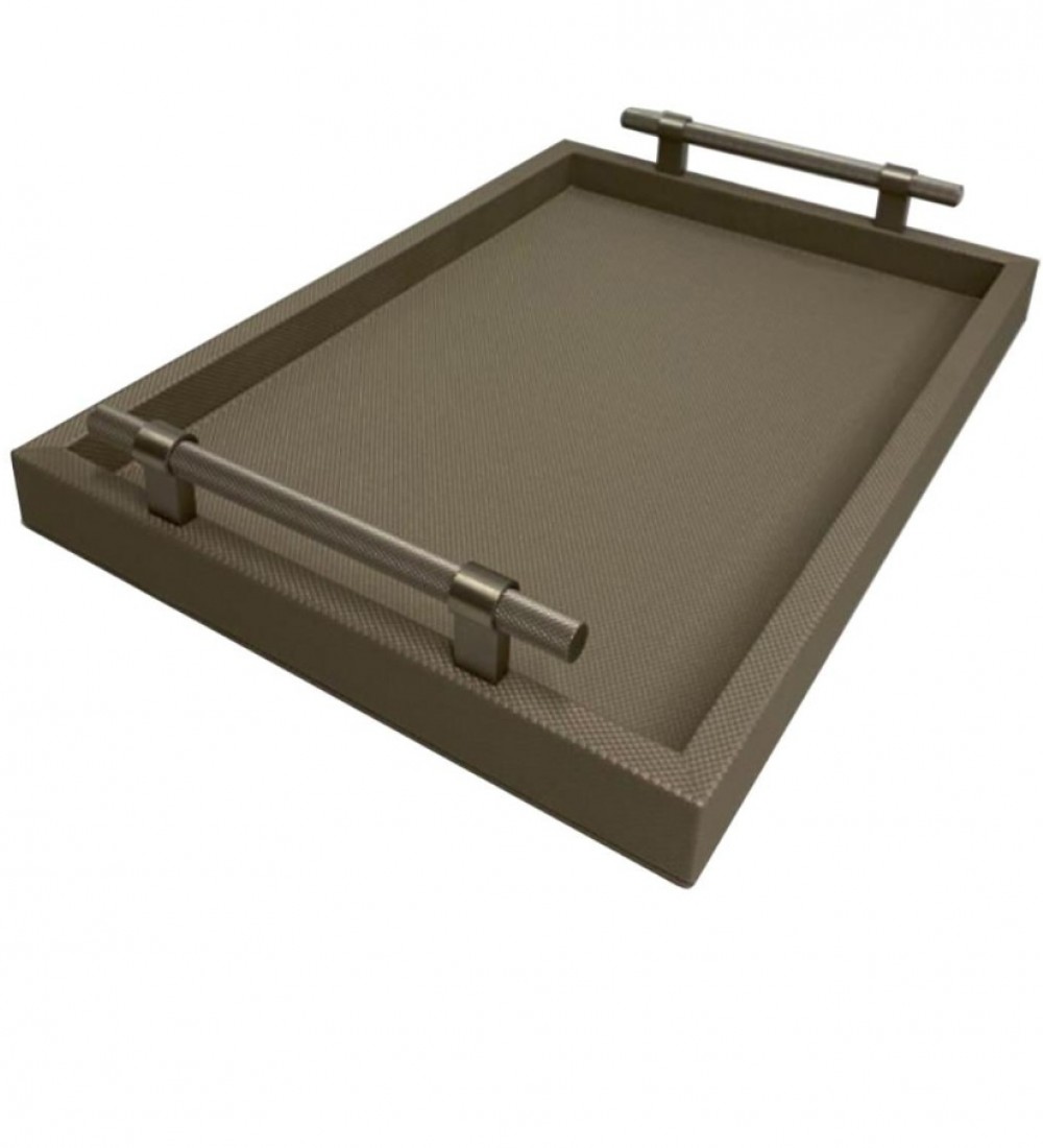 SYSTEM Dimante Deri Kaplı Tepsi – Taupe (28 × 40 cm)