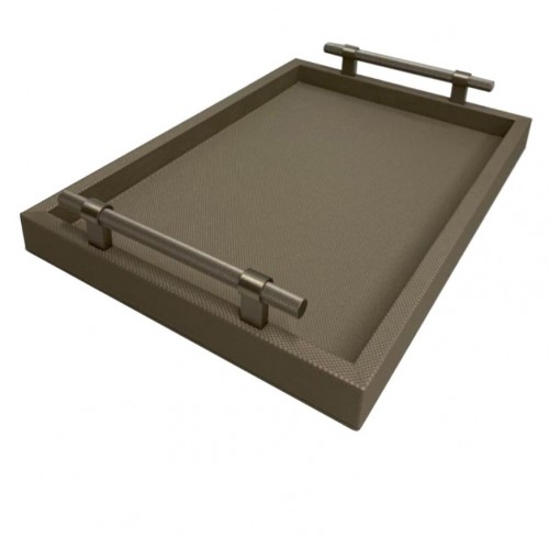 SYSTEM Dimante Deri Kaplı Tepsi – Taupe (28 × 40 cm)