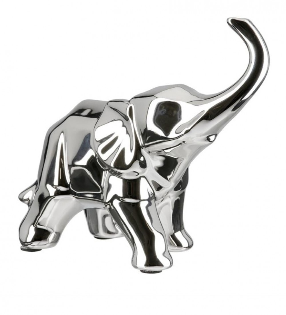 SYSTEM Gılde Figür Fil Seramik Gümüş Renkli Büyük Boy L.12 cm W.31 cm H.27 cm