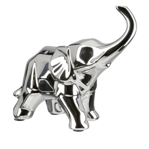 SYSTEM Gılde Figür Fil Seramik Gümüş Renkli Büyük Boy L.12 cm W.31 cm H.27 cm