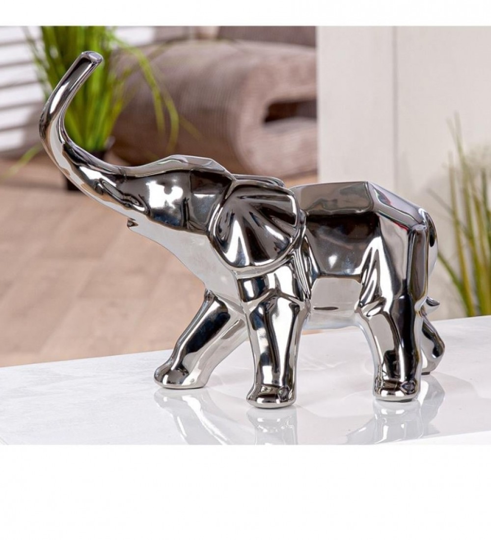 SYSTEM Gılde Figür Fil Seramik Gümüş Renkli Orta Boy L.10 cm W.23 cm H.20 cm