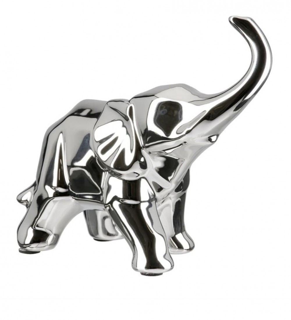 SYSTEM Gılde Figür Fil Seramik Gümüş Renkli Orta Boy L.10 cm W.23 cm H.20 cm