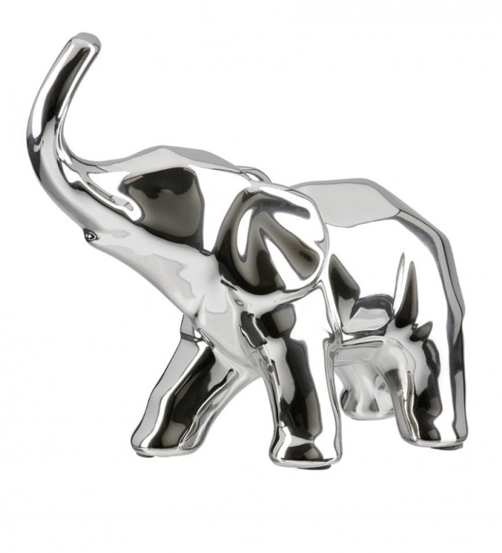 SYSTEM Gılde Figür Fil Seramik Gümüş Renkli Orta Boy L.10 cm W.23 cm H.20 cm