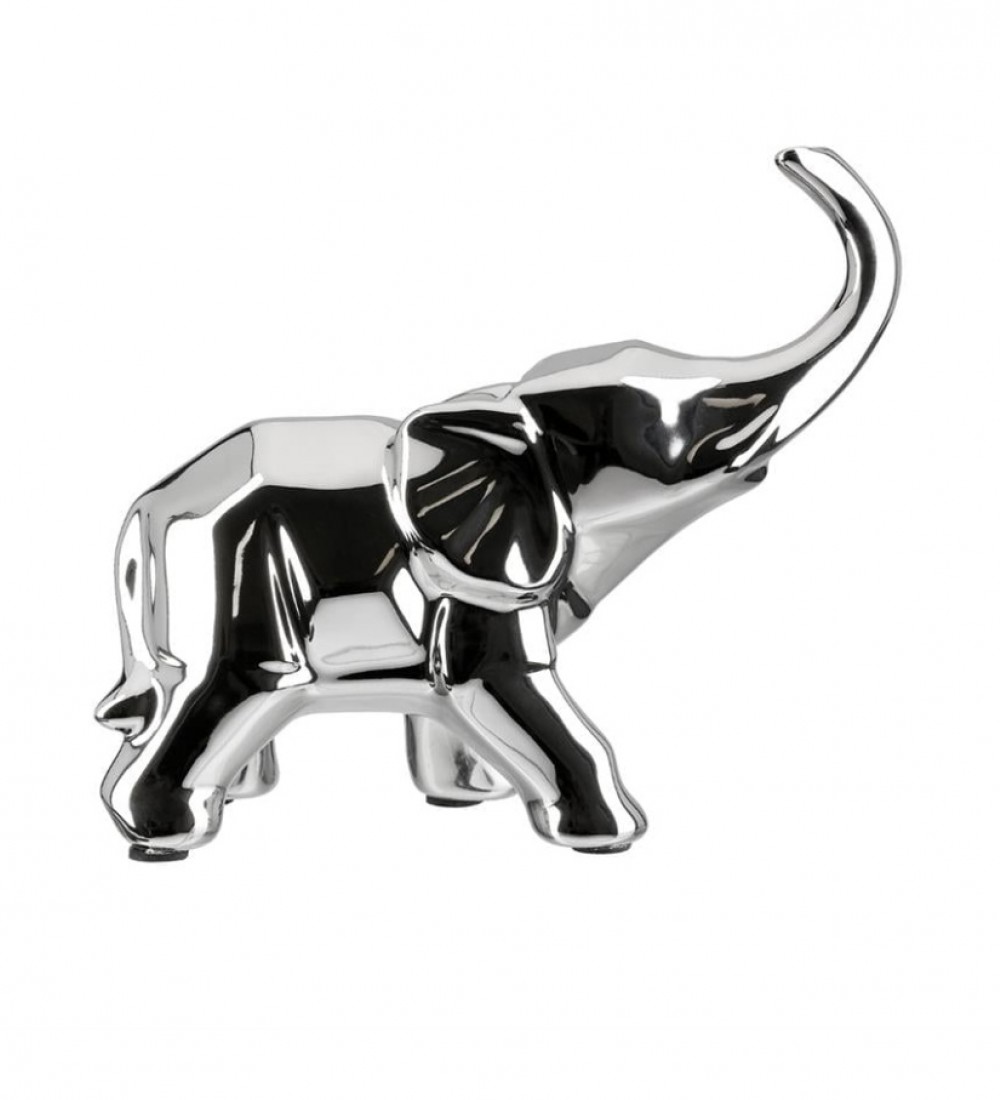 SYSTEM Gılde Figür Fil Seramik Gümüş Renkli Orta Boy L.10 cm W.23 cm H.20 cm