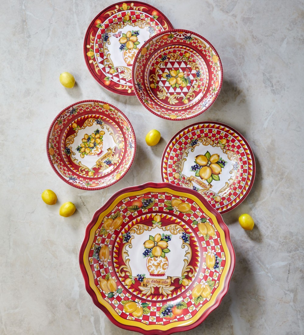 Capri Kırmızı Vazo Desenli Tabak 21,5cm