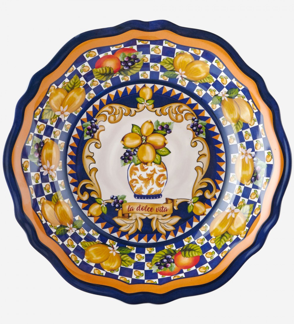 Capri Mavi Vazo Desenli Servis Kasesi 35cm