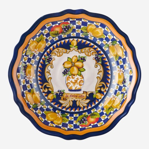 Capri Mavi Vazo Desenli Servis Kasesi 35cm