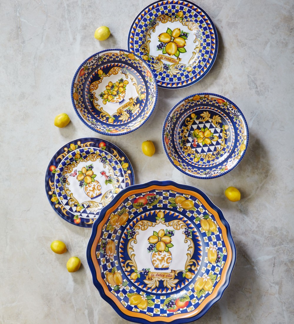 Capri Mavi Vazo Desenli Servis Kasesi 35cm